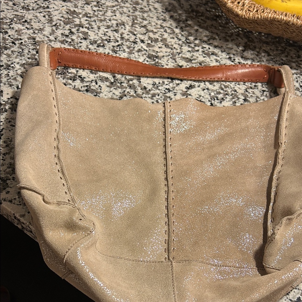 New Listing! Great Condition! Tan Suede Shoulder Bag with Brown Leather Handle
